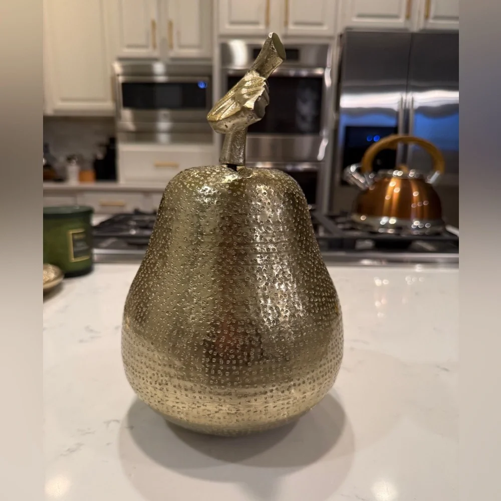Gold Resin Decorative Tabletop Pear Sculpture Tall Pear Figurine Approx. 11” - Picture 4 of 9